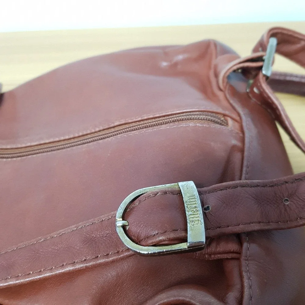 Vintage Merlin USA Made Leather Backpack Purse‎ Bag Zipper Cognac Brown